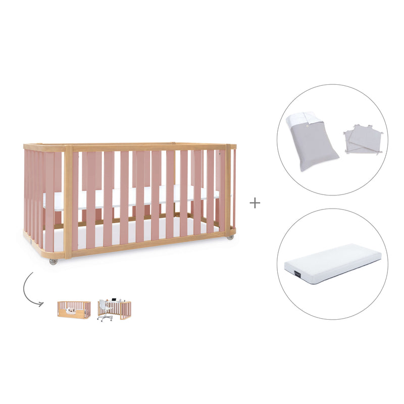 Lit bébé-Lit d'enfant 70x140 cm (3in1) bois/rose · Crea Plus Due C350-M5059