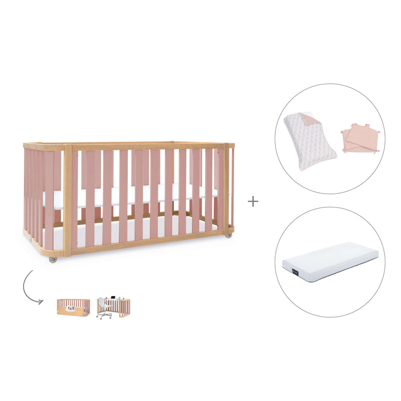 Lit bébé-Lit d'enfant 70x140 cm (3in1) bois/rose · Crea Plus Due C350-M5059