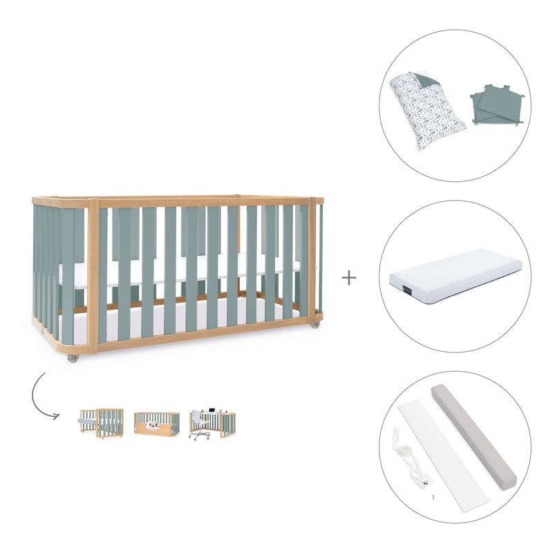 Lit bébé-Lit d'enfant 70x140 cm (3in1) bois/vert · Crea Plus Due C350-M5057