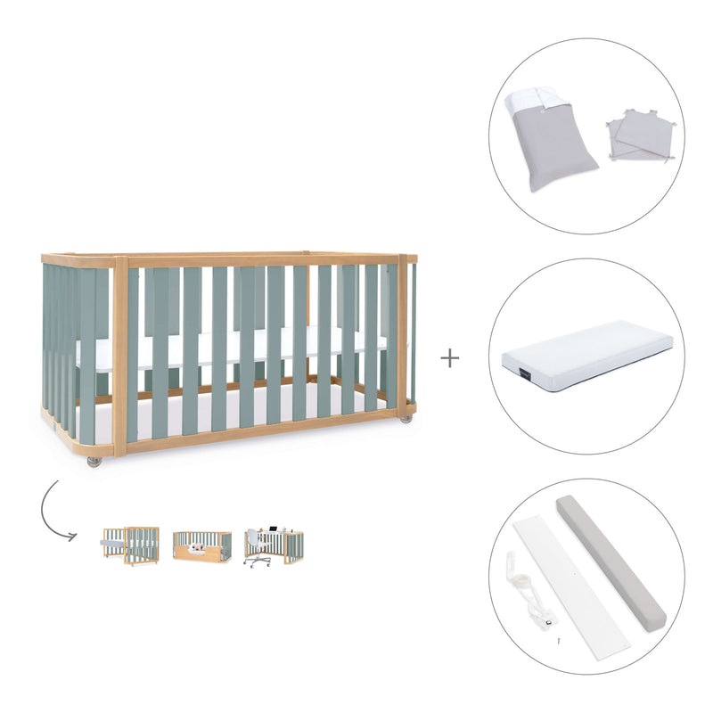 Lit bébé-Lit d'enfant 70x140 cm (3in1) bois/vert · Crea Plus Due C350-M5057
