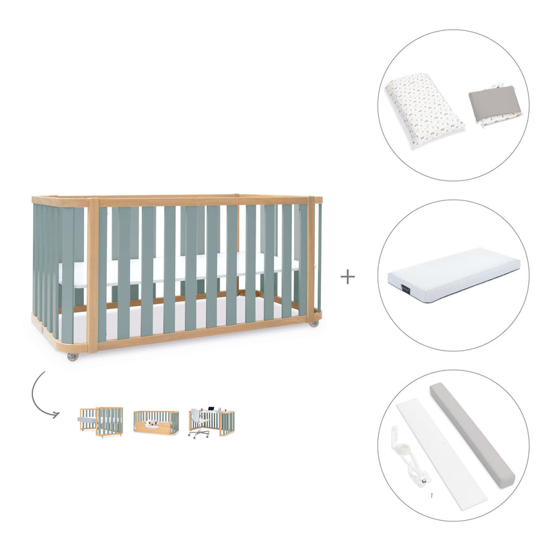 Lit bébé-Lit d'enfant 70x140 cm (3in1) bois/vert · Crea Plus Due C350-M5057