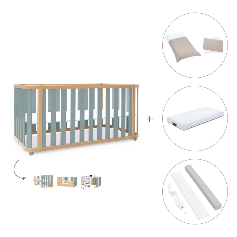 Lit bébé-Lit d'enfant 70x140 cm (3in1) bois/vert · Crea Plus Due C350-M5057