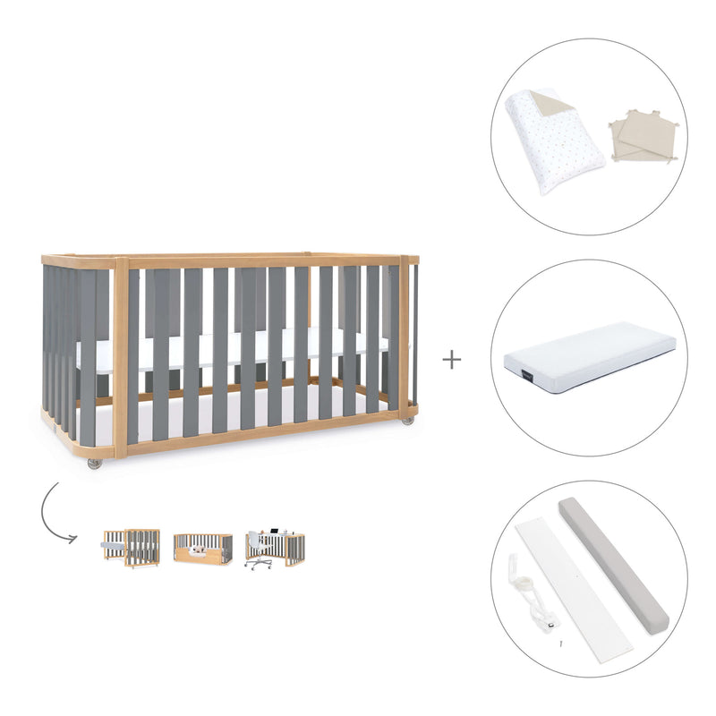 Lit bébé-Lit d'enfant 70x140 cm (3in1) bois/gris · Crea Plus Due C350-M5058