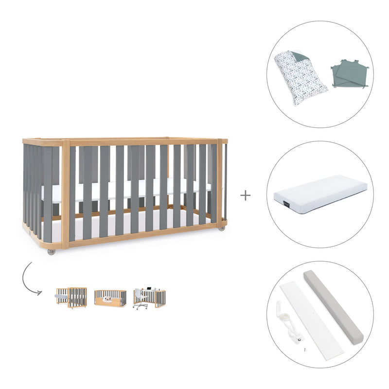 Lit bébé-Lit d'enfant 70x140 cm (3in1) bois/gris · Crea Plus Due C350-M5058