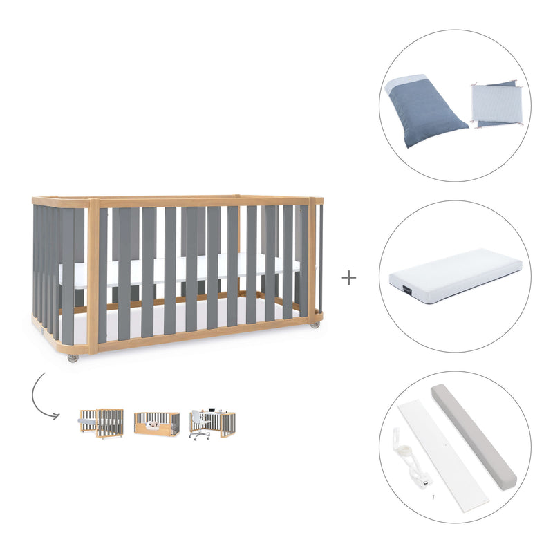 Lit bébé-Lit d'enfant 70x140 cm (3in1) bois/gris · Crea Plus Due C350-M5058