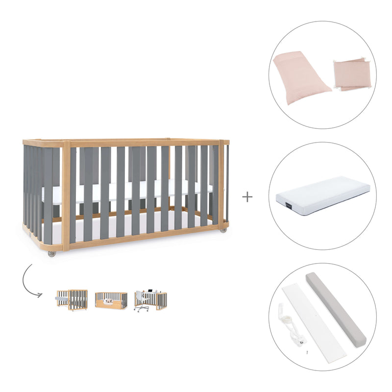 Lit bébé-Lit d'enfant 70x140 cm (3in1) bois/gris · Crea Plus Due C350-M5058