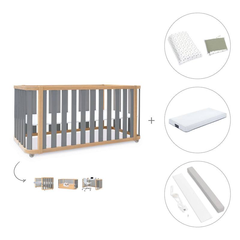 Lit bébé-Lit d'enfant 70x140 cm (3in1) bois/gris · Crea Plus Due C350-M5058