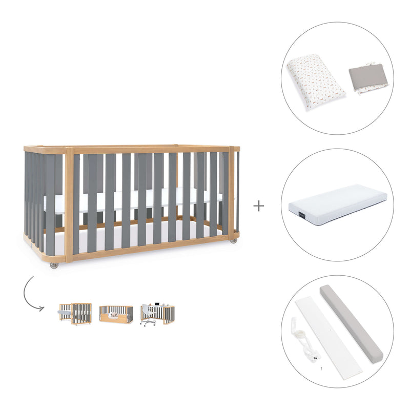 Lit bébé-Lit d'enfant 70x140 cm (3in1) bois/gris · Crea Plus Due C350-M5058