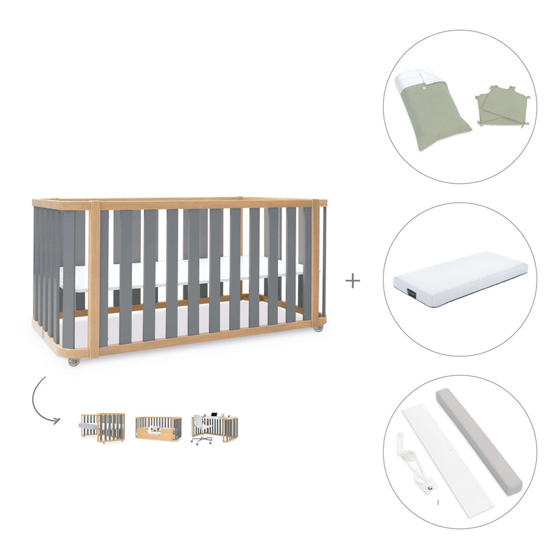 Lit bébé-Lit d'enfant 70x140 cm (3in1) bois/gris · Crea Plus Due C350-M5058