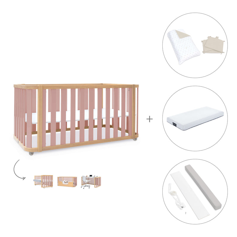 Lit bébé-Lit d'enfant 70x140 cm (3in1) bois/rose · Crea Plus Due C350-M5059