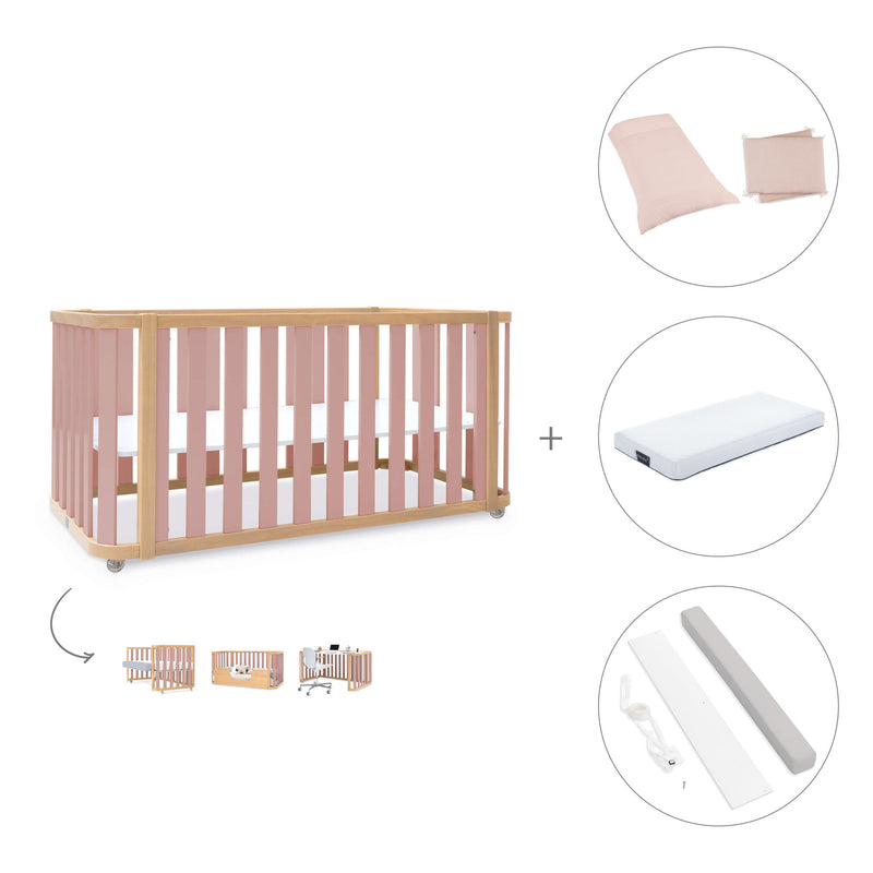 Lit bébé-Lit d'enfant 70x140 cm (3in1) bois/rose · Crea Plus Due C350-M5059