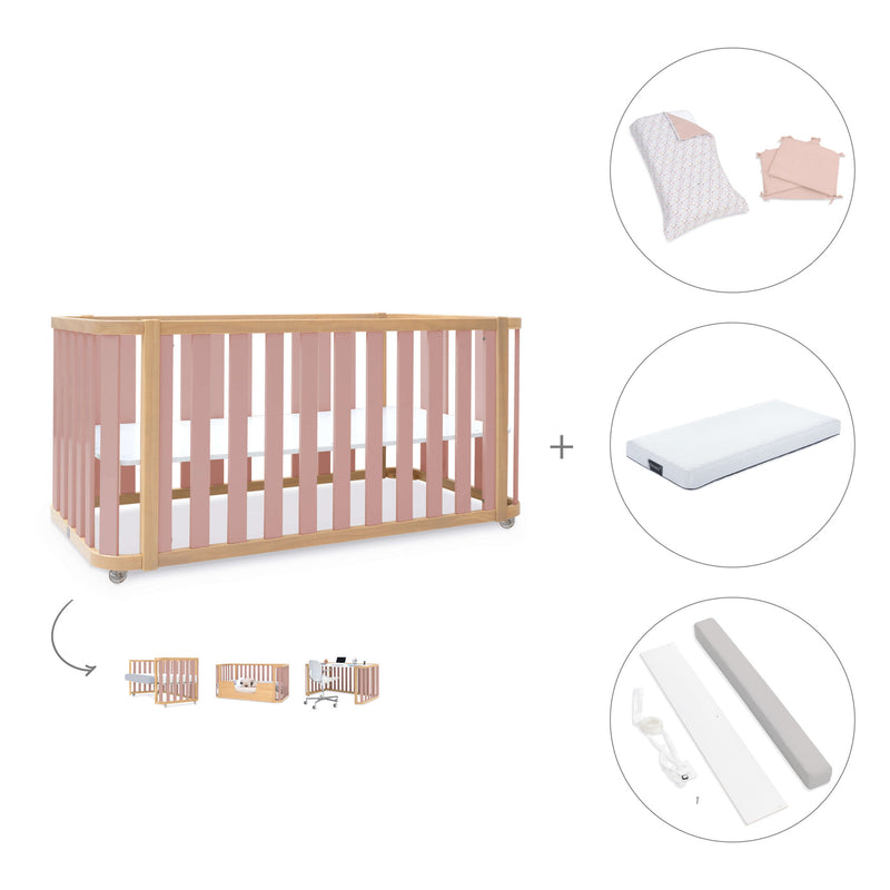 Lit bébé-Lit d'enfant 70x140 cm (3in1) bois/rose · Crea Plus Due C350-M5059