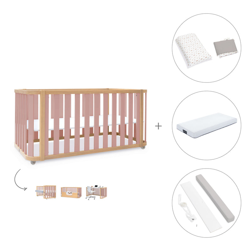 Lit bébé-Lit d'enfant 70x140 cm (3in1) bois/rose · Crea Plus Due C350-M5059