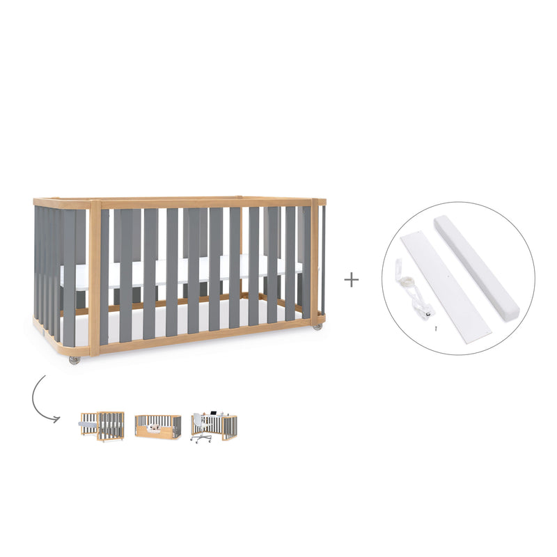 Lit bébé-Lit d'enfant 70x140 cm (3in1) bois/gris · Crea Plus Due C350-M5058