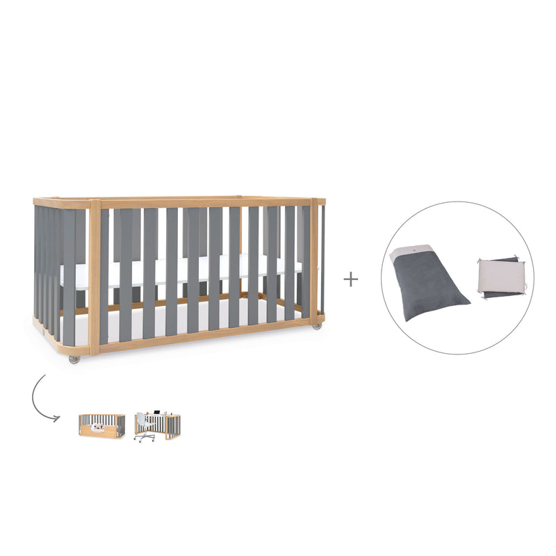 Lit bébé-Lit d'enfant 70x140 cm (3in1) bois/gris · Crea Plus Due C350-M5058