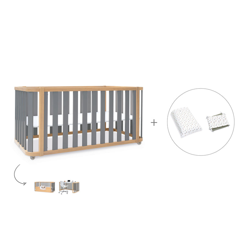 Cot-bed 70x140 cm (3in1) wooden/grey · Crea Plus Due C350-M5058