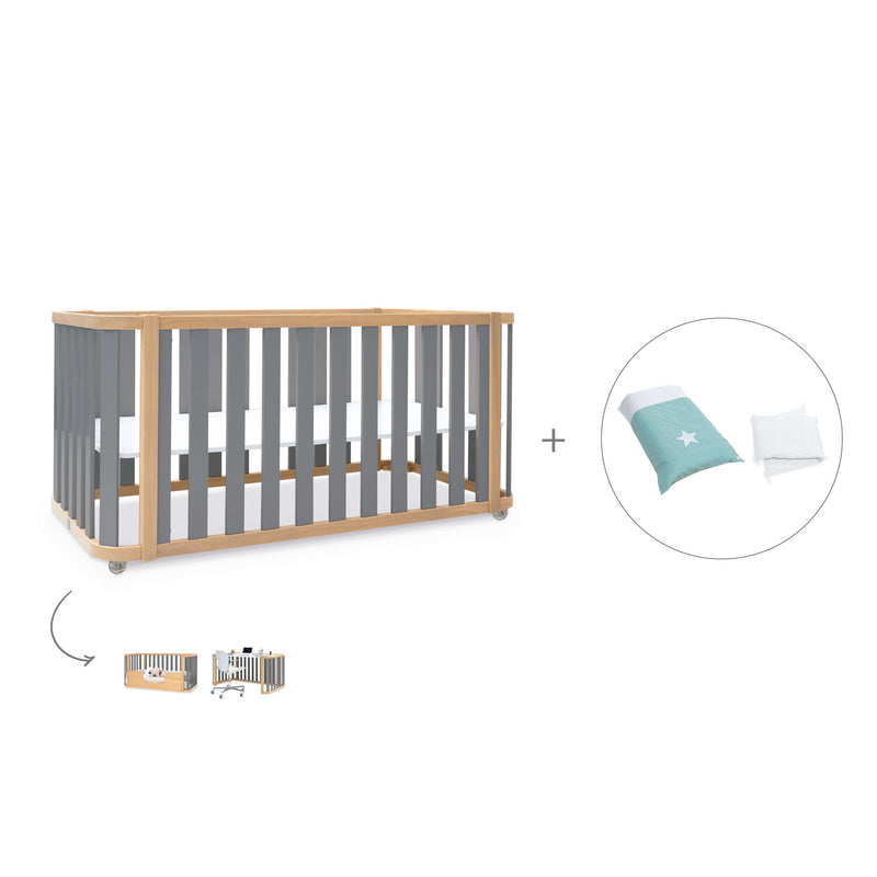 Lit bébé-Lit d'enfant 70x140 cm (3in1) bois/gris · Crea Plus Due C350-M5058