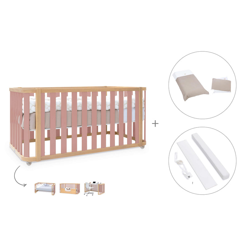 Babybett-Bett 70x140 cm (3in1) Holz/rosa · Crea Plus Due C350-M5059