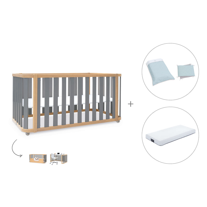 Lit bébé-Lit d'enfant 70x140 cm (3in1) bois/gris · Crea Plus Due C350-M5058