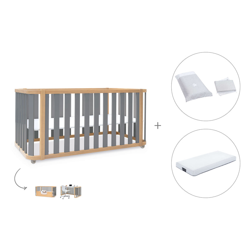 Cot-bed 70x140 cm (3in1) wooden/grey · Crea Plus Due C350-M5058