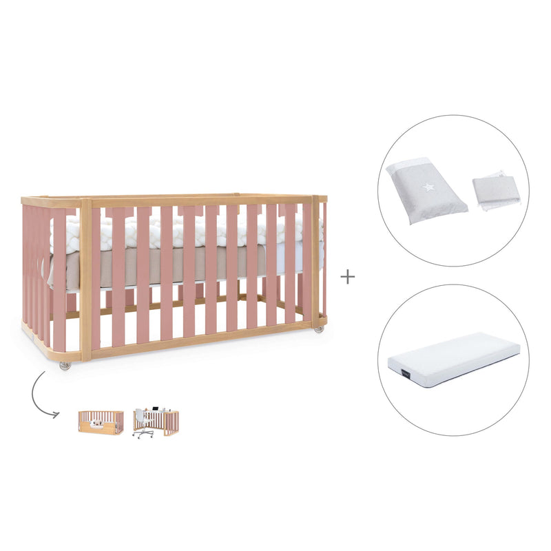 Babybett-Bett 70x140 cm (3in1) Holz/rosa · Crea Plus Due C350-M5059