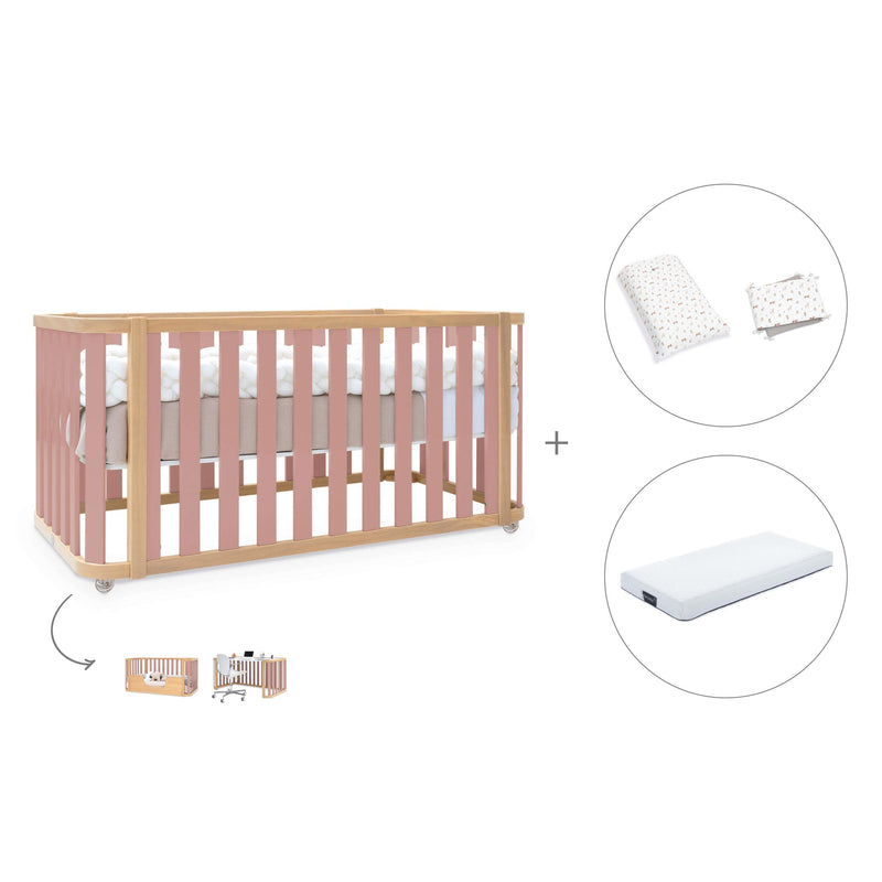 Cot-bed 70x140 cm (3in1) wooden/rose · Crea Plus Due C350-M5059