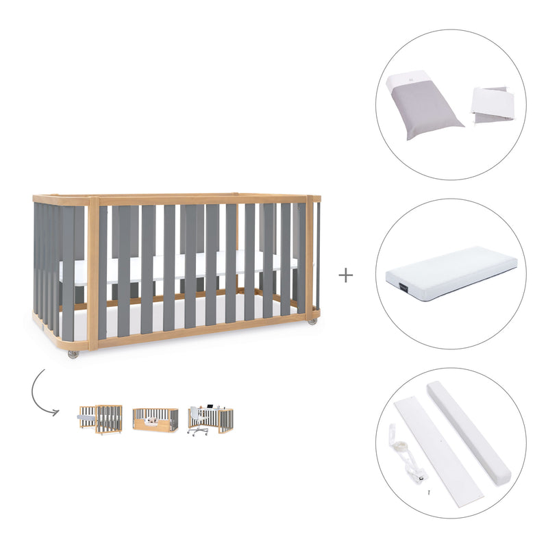 Cot-bed 70x140 cm (3in1) wooden/grey · Crea Plus Due C350-M5058