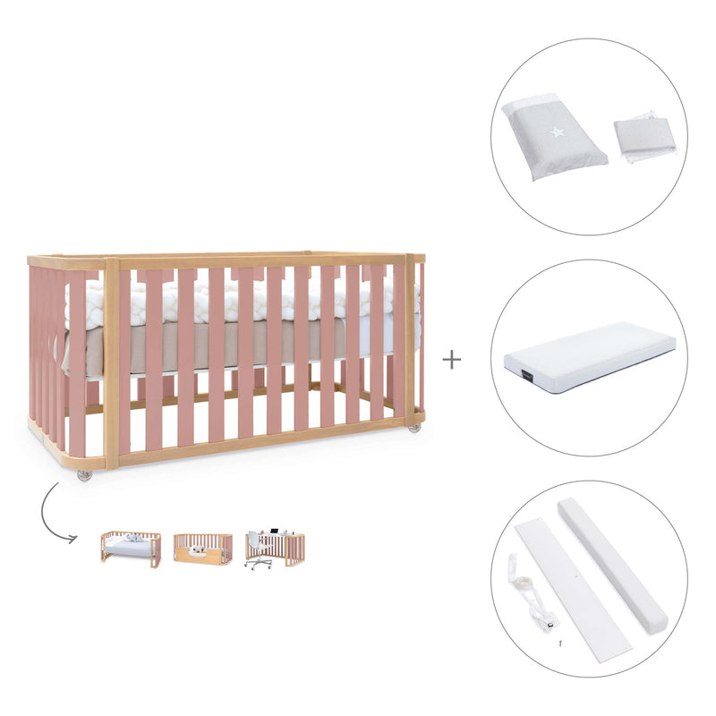 Cot-bed 70x140 cm (3in1) wooden/rose · Crea Plus Due C350-M5059