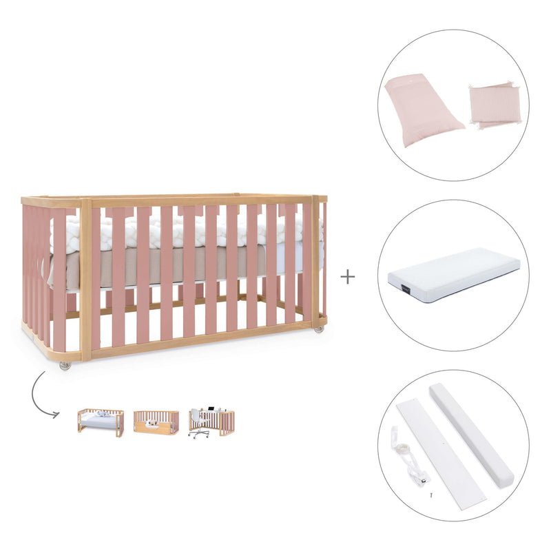 Lit bébé-Lit d'enfant 70x140 cm (3in1) bois/rose · Crea Plus Due C350-M5059