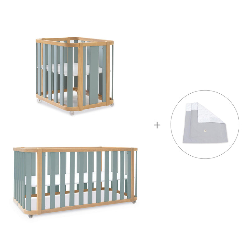 Mini berço, berço e cama (4in1) madeira/verde · Crea Plus Tre C351-M5057