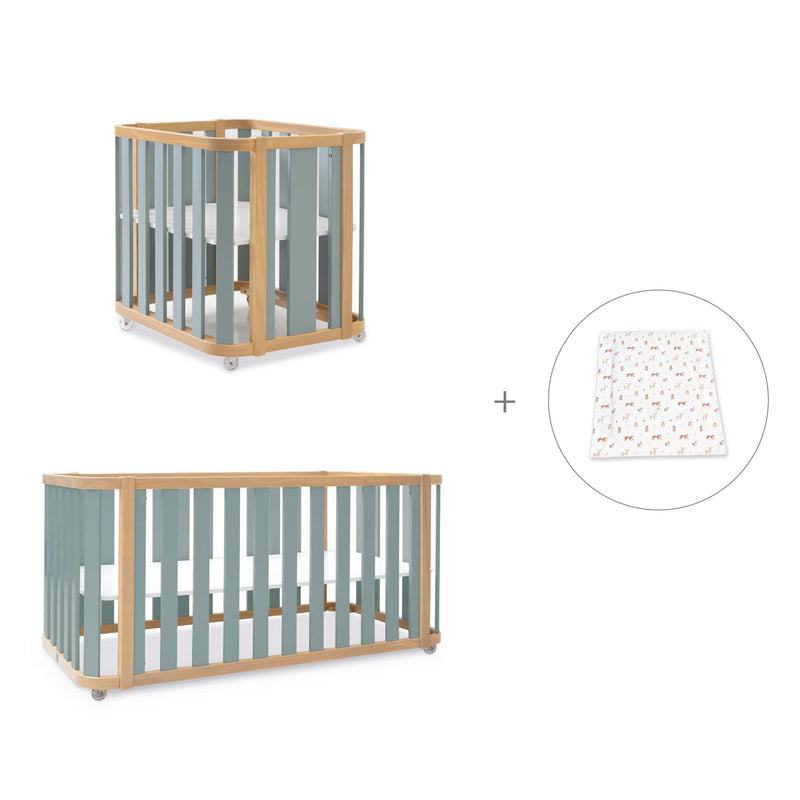 Mini berço, berço e cama (4in1) madeira/verde · Crea Plus Tre C351-M5057