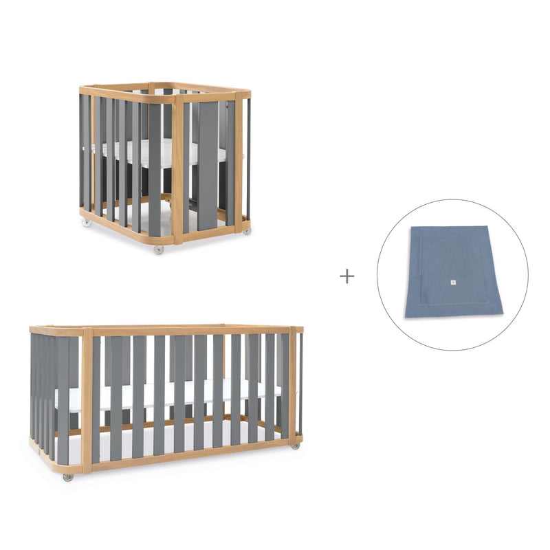 Babywiege, babybett und Bett (4in1) Holz/grau · Crea Plus Tre C351-M5058