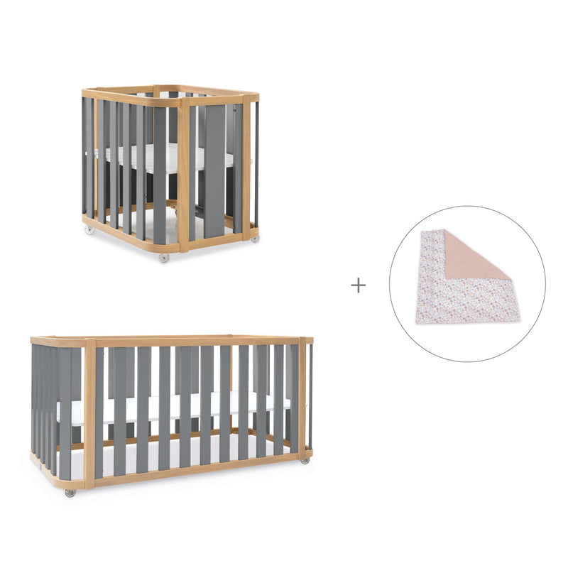 Babywiege, babybett und Bett (4in1) Holz/grau · Crea Plus Tre C351-M5058
