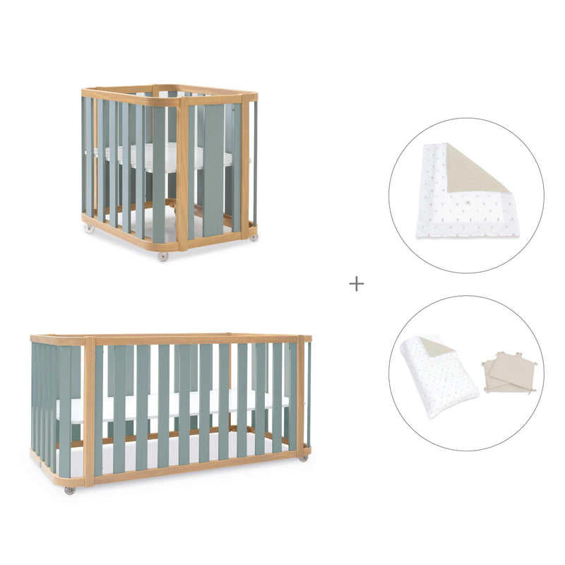 Mini berço, berço e cama (4in1) madeira/verde · Crea Plus Tre C351-M5057