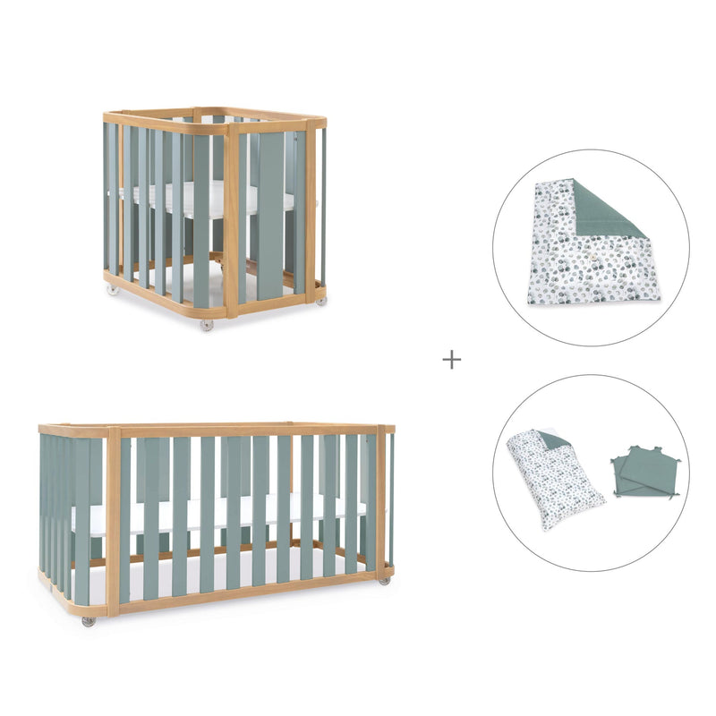 Mini berço, berço e cama (4in1) madeira/verde · Crea Plus Tre C351-M5057