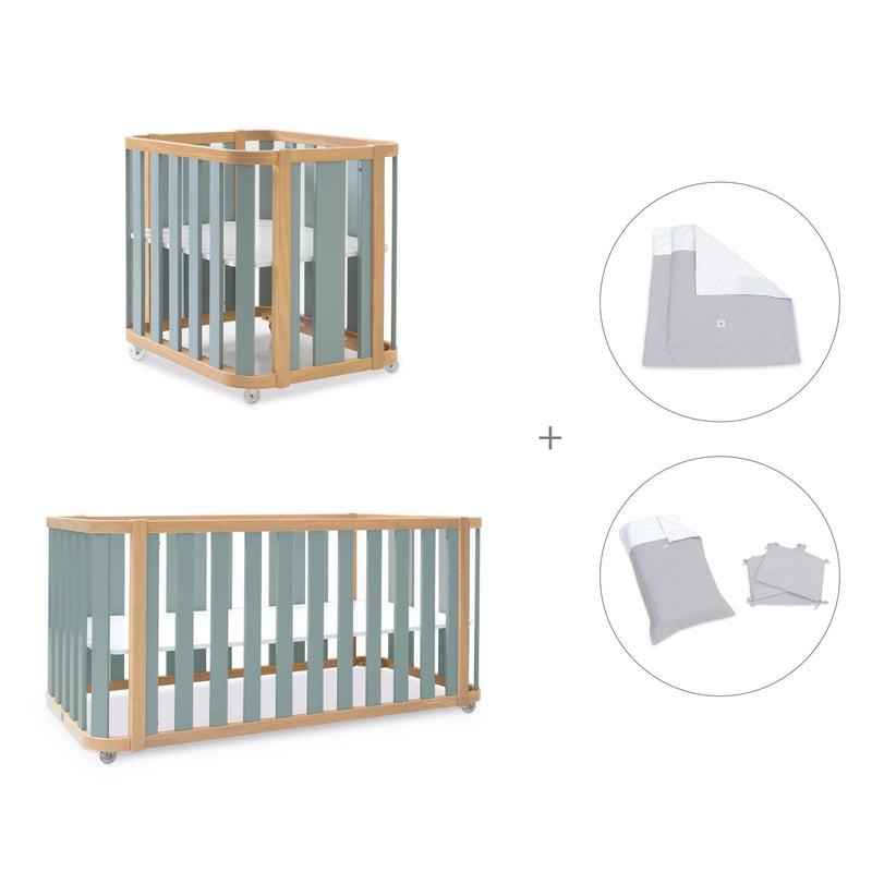 Mini berço, berço e cama (4in1) madeira/verde · Crea Plus Tre C351-M5057
