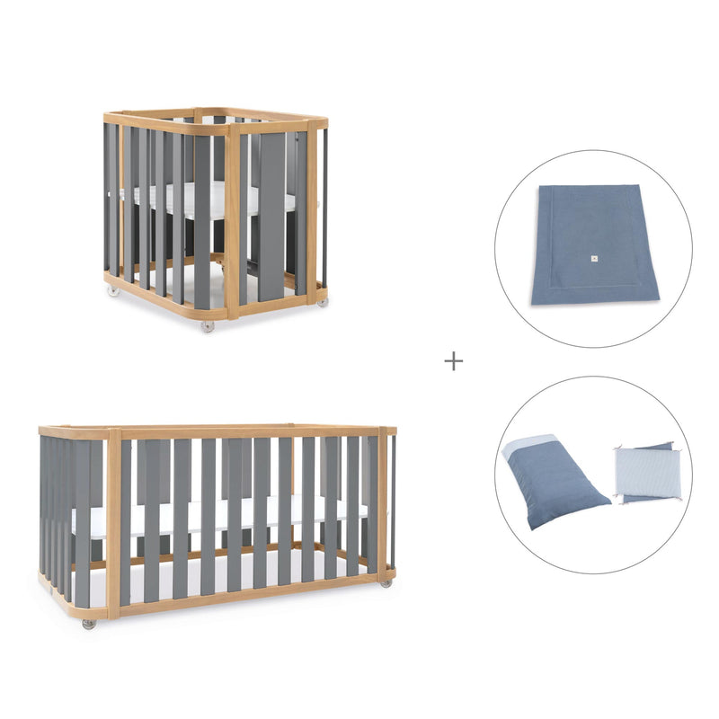 Babywiege, babybett und Bett (4in1) Holz/grau · Crea Plus Tre C351-M5058