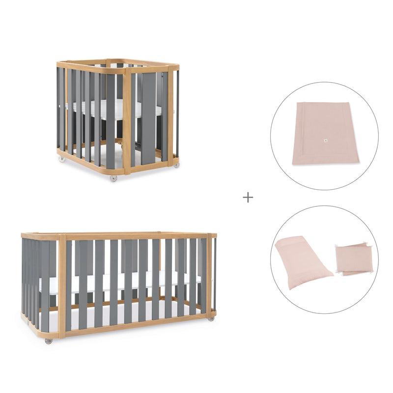 Babywiege, babybett und Bett (4in1) Holz/grau · Crea Plus Tre C351-M5058