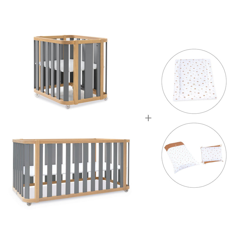 Babywiege, babybett und Bett (4in1) Holz/grau · Crea Plus Tre C351-M5058