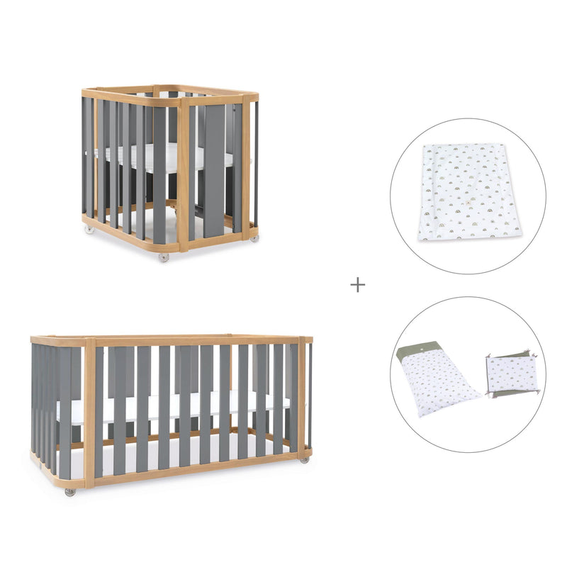 Babywiege, babybett und Bett (4in1) Holz/grau · Crea Plus Tre C351-M5058