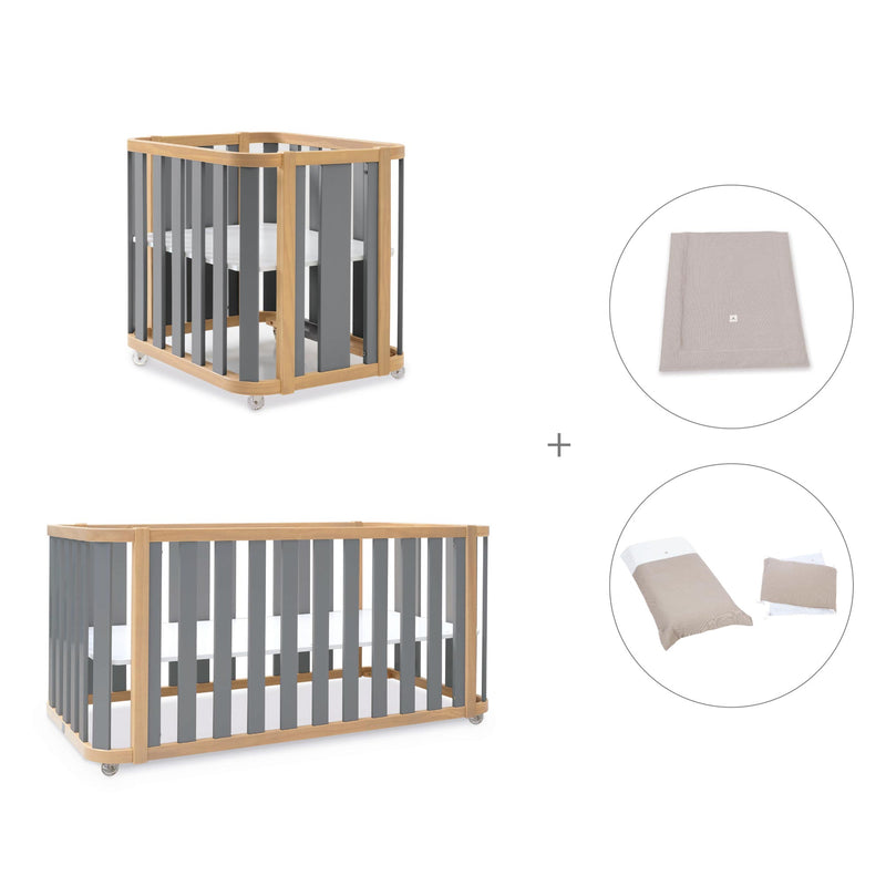 Babywiege, babybett und Bett (4in1) Holz/grau · Crea Plus Tre C351-M5058