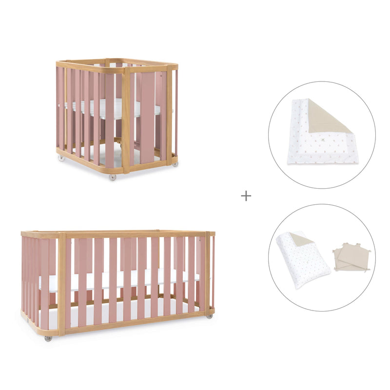Babywiege, babybett und Bett (4in1) Holz/rosa · Crea Plus Tre C351-M5059