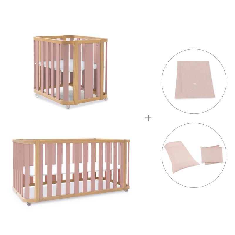 Babywiege, babybett und Bett (4in1) Holz/rosa · Crea Plus Tre C351-M5059