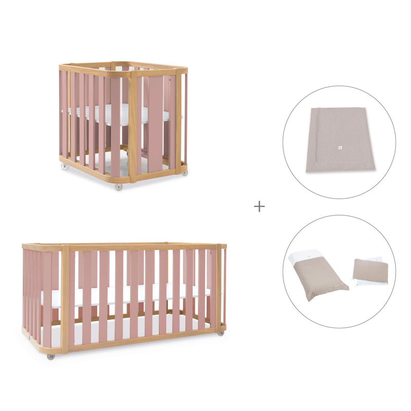 Babywiege, babybett und Bett (4in1) Holz/rosa · Crea Plus Tre C351-M5059