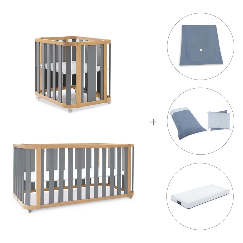 Babywiege, babybett und Bett (4in1) Holz/grau · Crea Plus Tre C351-M5058