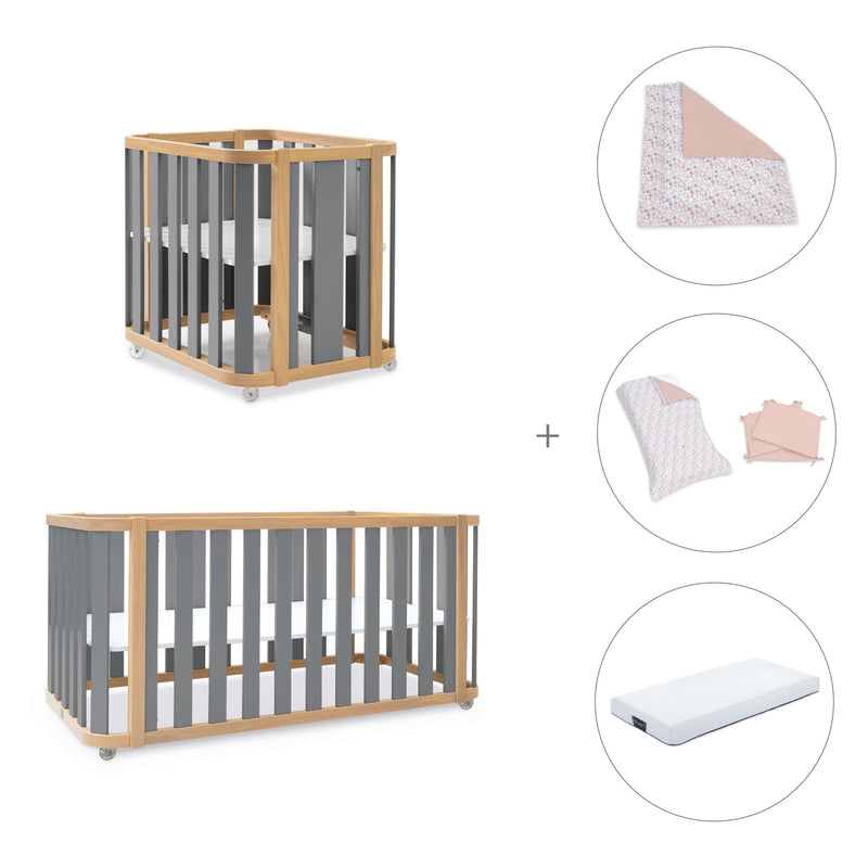 Babywiege, babybett und Bett (4in1) Holz/grau · Crea Plus Tre C351-M5058