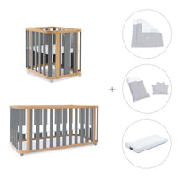 Babywiege, babybett und Bett (4in1) Holz/grau · Crea Plus Tre C351-M5058