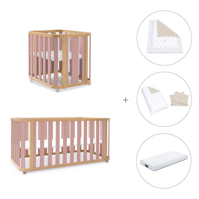 Babywiege, babybett und Bett (4in1) Holz/rosa · Crea Plus Tre C351-M5059