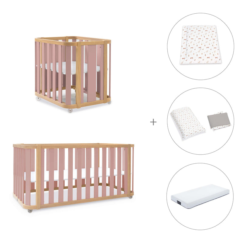 Babywiege, babybett und Bett (4in1) Holz/rosa · Crea Plus Tre C351-M5059