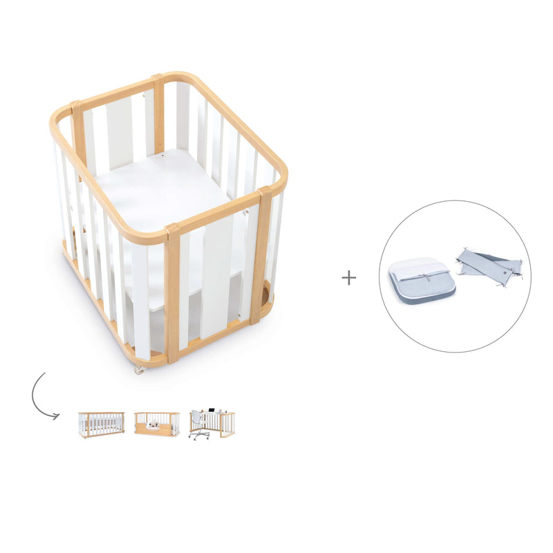 Crib, cot and bed (4in1) wooden/white · Crea Plus Tre C351-M5011